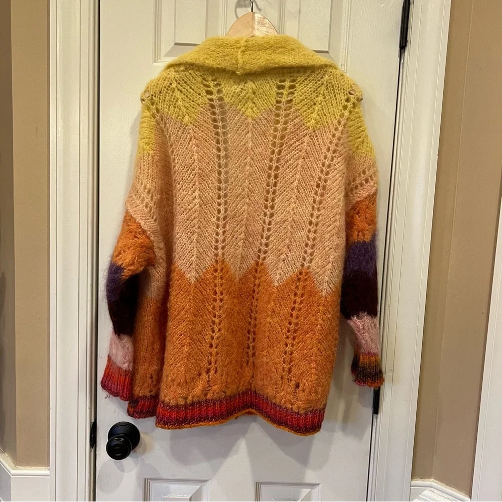 Free People Rainbow Daydream Tunic Cardi Sunset Mohair Alpaca Wool Cardigan XS/S